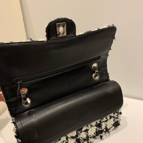 CHANEL 🖤 RARE Black White Tweed Sequins Houndstooth Quilted 2.55 Double Flap Bag - Picture 4 of 16
